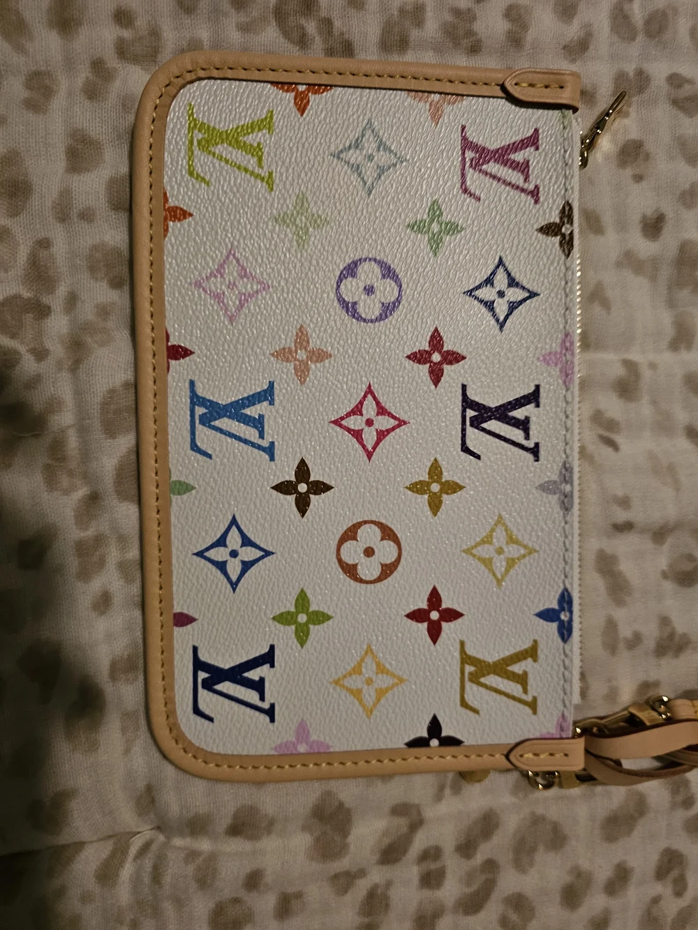 Louis Vuitton Multicolor White Zip Wristlet Murakami includes LV Mini Charm✨️
